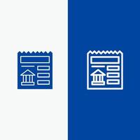 eenvoudig document ui bank lijn en glyph solide icoon blauw banier lijn en glyph solide icoon blauw banier vector