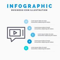 babbelen leven video onderhoud lijn icoon met 5 stappen presentatie infographics achtergrond vector