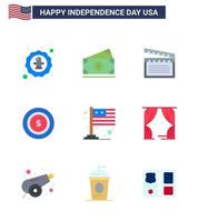 gelukkig onafhankelijkheid dag Verenigde Staten van Amerika pak van 9 creatief flats van vlag maan Verenigde Staten van Amerika dollar Verenigde Staten van Amerika bewerkbare Verenigde Staten van Amerika dag vector ontwerp elementen