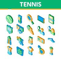 tennis spel uitrusting isometrische pictogrammen reeks vector