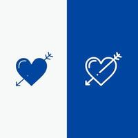 hart pijl vakantie liefde Valentijn lijn en glyph solide icoon blauw banier lijn en glyph solide icoon blauw banier vector