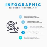 zoeken liefde hart bruiloft lijn icoon met 5 stappen presentatie infographics achtergrond vector