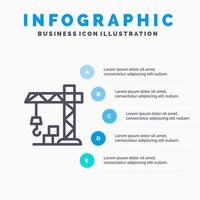 architectuur bouw kraan lijn icoon met 5 stappen presentatie infographics achtergrond vector