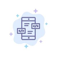 app ontwikkeling pijlen div mobiel blauw icoon Aan abstract wolk achtergrond vector