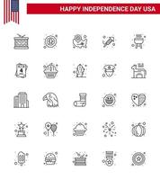 lijn pak van 25 Verenigde Staten van Amerika onafhankelijkheid dag symbolen van festival brand werk adelaar plaats pin Verenigde Staten van Amerika bewerkbare Verenigde Staten van Amerika dag vector ontwerp elementen