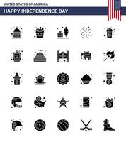 25 Verenigde Staten van Amerika solide glyph pak van onafhankelijkheid dag tekens en symbolen van drinken fles veer Verenigde Staten van Amerika brand bewerkbare Verenigde Staten van Amerika dag vector ontwerp elementen