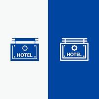 hotel teken bord richting lijn en glyph solide icoon blauw banier vector