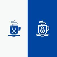 koffie thee heet lijn en glyph solide icoon blauw banier vector