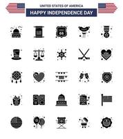 gelukkig onafhankelijkheid dag 4e juli reeks van 25 solide glyph Amerikaans pictogram van insigne worst Verenigde Staten van Amerika Frankfurter Amerikaans bewerkbare Verenigde Staten van Amerika dag vector ontwerp elementen