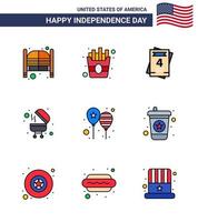 pak van 9 Verenigde Staten van Amerika onafhankelijkheid dag viering vlak gevulde lijnen tekens en 4e juli symbolen zo net zo partij vieren uitnodiging ballonnen bbq bewerkbare Verenigde Staten van Amerika dag vector ontwerp elementen