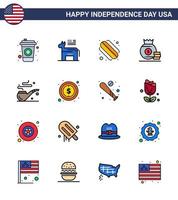 gelukkig onafhankelijkheid dag 16 vlak gevulde lijnen icoon pak voor web en afdrukken Verenigde Staten van Amerika rook hotdog pijp geld bewerkbare Verenigde Staten van Amerika dag vector ontwerp elementen