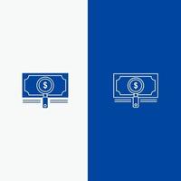 geld fonds zoeken lening dollar lijn en glyph solide icoon blauw banier lijn en glyph solide icoon blauw banier vector