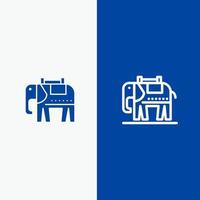 olifant Amerikaans Verenigde Staten van Amerika lijn en glyph solide icoon blauw banier lijn en glyph solide icoon blauw banier vector