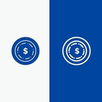 Amerikaans dollar geld lijn en glyph solide icoon blauw banier lijn en glyph solide icoon blauw banier vector