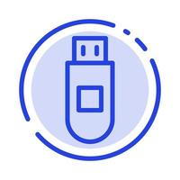 USB opslagruimte gegevens blauw stippel lijn lijn icoon vector