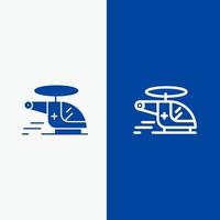 helikopter bijl medisch ambulance lucht lijn en glyph solide icoon blauw banier lijn en glyph solide icoon blauw banier vector