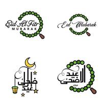 modern pak van 4 vector illustraties van groeten wensen voor Islamitisch festival eid al adha eid al fitr gouden maan lantaarn met mooi glimmend sterren