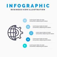 uitrusting wereldbol instelling bedrijf lijn icoon met 5 stappen presentatie infographics achtergrond vector