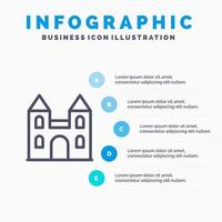 groot kathedraal kerk kruis lijn icoon met 5 stappen presentatie infographics achtergrond vector