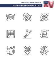 gelukkig onafhankelijkheid dag 4e juli reeks van 9 lijnen Amerikaans pictogram van basketbal Ingang insigne dag deuren bewerkbare Verenigde Staten van Amerika dag vector ontwerp elementen