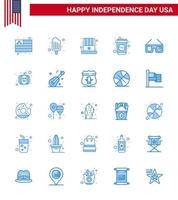 25 Verenigde Staten van Amerika blauw tekens onafhankelijkheid dag viering symbolen van amerikaans zonnebril pet Frisdrank cola bewerkbare Verenigde Staten van Amerika dag vector ontwerp elementen
