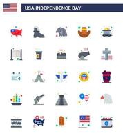 25 Verenigde Staten van Amerika vlak tekens onafhankelijkheid dag viering symbolen van deuren het spoor vogel de mijne hoed bewerkbare Verenigde Staten van Amerika dag vector ontwerp elementen