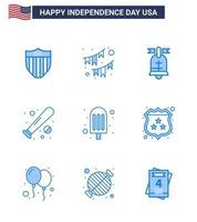 9 Verenigde Staten van Amerika blauw pak van onafhankelijkheid dag tekens en symbolen van Verenigde Staten van Amerika knuppel slinger basketbal Verenigde Staten van Amerika bewerkbare Verenigde Staten van Amerika dag vector ontwerp elementen