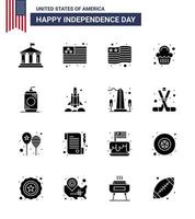4e juli Verenigde Staten van Amerika gelukkig onafhankelijkheid dag icoon symbolen groep van 16 modern solide glyphs van ruimteschip draagraket partij Verenigde Staten van Amerika cola bewerkbare Verenigde Staten van Amerika dag vector ontwerp elementen