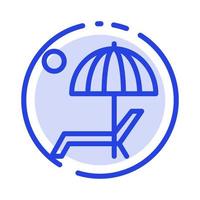 strand paraplu bank genieten zomer blauw stippel lijn lijn icoon vector