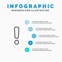 alarm Gevaar waarschuwing teken lijn icoon met 5 stappen presentatie infographics achtergrond vector