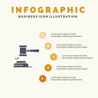 actie veiling rechtbank hamer hamer rechter wet wettelijk solide icoon infographics 5 stappen presentatie achtergrond vector