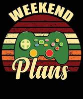 weekend plannen overhemd ontwerp met gamepad. perfect geschenk voor gamers. vector