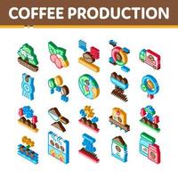 koffie productie isometrische pictogrammen reeks vector