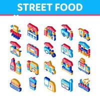 straat voedsel en drinken isometrische pictogrammen reeks vector
