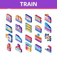 trein het spoor vervoer isometrische pictogrammen reeks vector