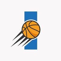 eerste brief ik basketbal logo concept met in beweging basketbal icoon. mand bal logotype symbool vector sjabloon