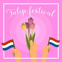 Vlakke Netherland Tulip Festival Vector Illustration