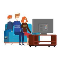 blijf thuis-campagne met familie die tv kijkt vector
