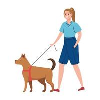 vrouw wandelen met de hond vector