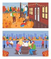 herfst weekend activiteit egale kleur vector illustratie set