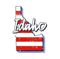 Amerikaanse vlag in de kaart van de staat Idaho. vector grunge stijl met typografie hand getrokken belettering idaho op kaart vormige oude grunge vintage Amerikaanse nationale vlag geïsoleerd op een witte achtergrond