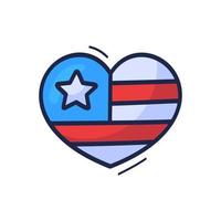 hand tekenen cartoon Amerikaanse vlag in hart vector illustratie teken. schets doodle stijl
