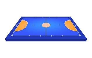 perspectiefzichtveld voor zaalvoetbal. oranje omtrek van lijnen futsal veld vectorillustratie. vector