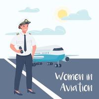 vrouwelijke vliegtuigpiloot sociale media plaatsen mockup vector