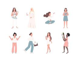empowerment van vrouwen egale kleur vector gezichtsloze tekenset