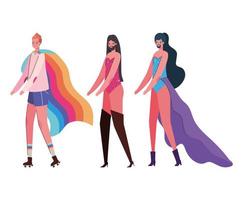 vrouw en mannen cartoons met kostuums en lgtbi vlag vector ontwerp