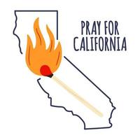 illustratie ter ondersteuning van Zuid-Californië na bosbranden. kaart van de staat californië, vlam en tekst californië. vector