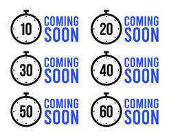 set van eenvoudige timers. binnenkort of countdown timer vector iconen set. stopwatch pictogrammen instellen in vlakke stijl, digitale timerklok en horloge. vector illustratie