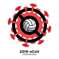 volleybal vector teken voorzichtigheid coronavirus. stop de uitbraak van 2019-ncov. gevaar voor coronavirus en risico voor de volksgezondheid ziekte en griepuitbraak. annulering van sportevenementen en wedstrijden concept