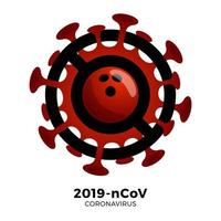 bowlingbal vector teken voorzichtigheid coronavirus. stop de uitbraak van 2019-ncov. gevaar voor coronavirus en risico voor de volksgezondheid ziekte en griepuitbraak. annulering van sportevenementen en wedstrijden concept